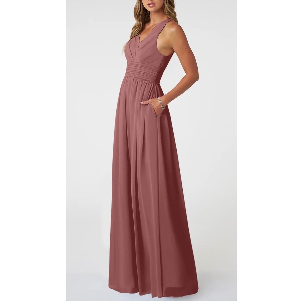 Azazie Natasha Bridesmaid Dress A2 Desert Rose Pink Chiffon A-Line Pleated Gown